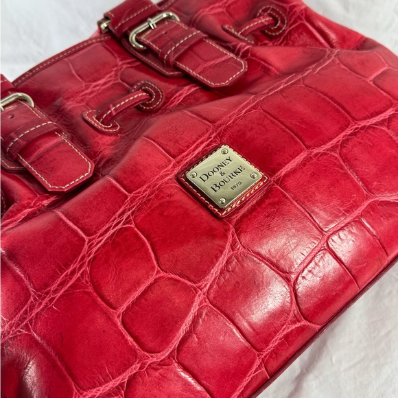 DOONEY AND BOURKE Red Leather Croc Embossed Drawstring Tote Satchel Shoulder Bag - Picture 8 of 15